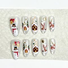 Christmas Eve（Handmade press on nails）/10Pcs Almond Nails