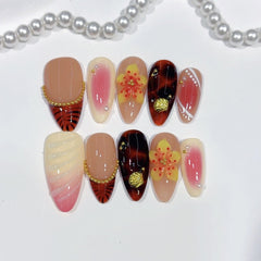 Amber Flower Star（Handmade press on nails）/10Pcs Almond Nails