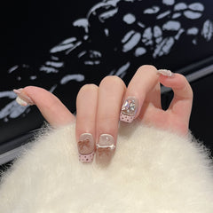 Leopard print French Cat Eye（Handmade press on nails）/10Pcs Square Nails