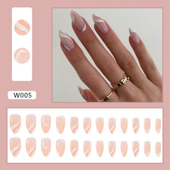 White Ribbon Handmade press on Nails / 24Pcs Almond Nails