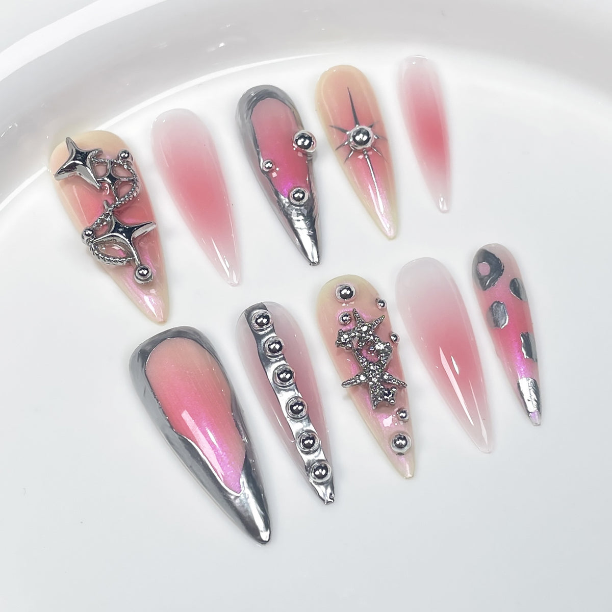 Knight Handmade press on Nails / 10Pcs Stiletto Nails