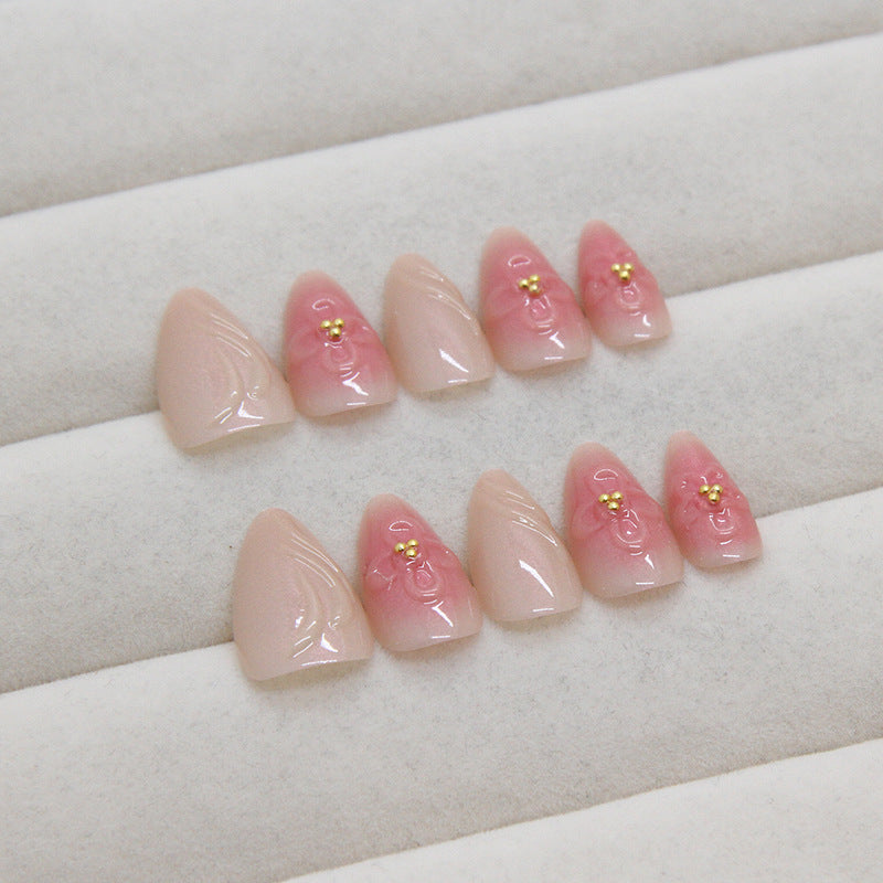 Aurora 3D Flower Pink Press on Nails 24Pcs Medium Almond Nails