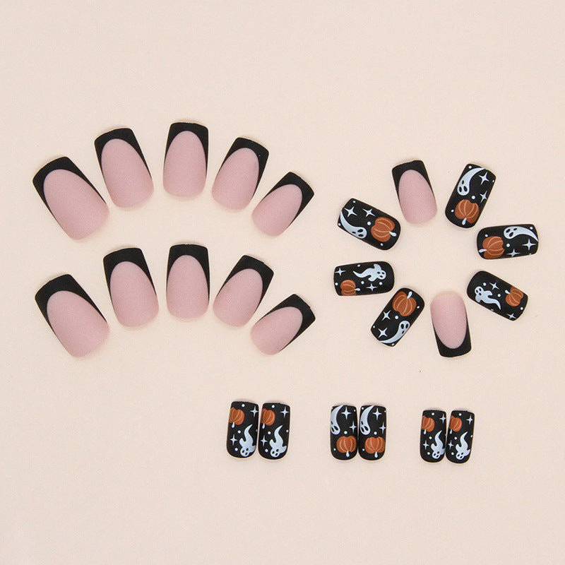 Pumpkin Ghost Press on Nails 24Pcs Medium Squoval Nails  