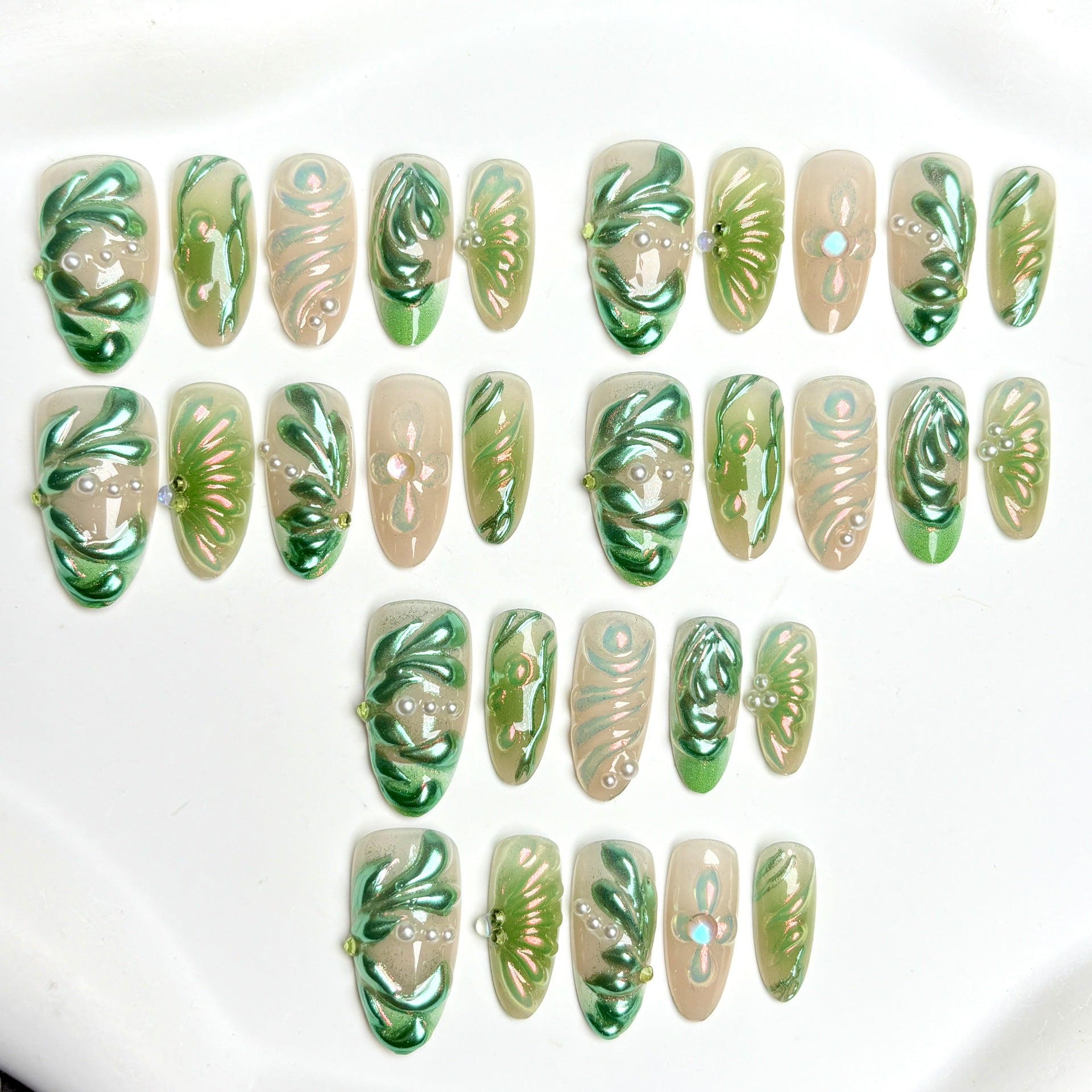 3D Tropical Rainforest（Handmade press on nails）/10Pcs Almond Nails