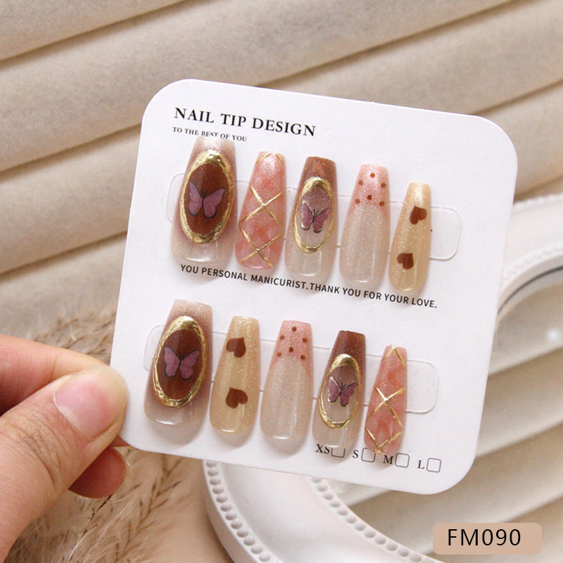 Plaid Butterfly Heart Cat Eye（Handmade press on nails）/10Pcs Ballerina Nails