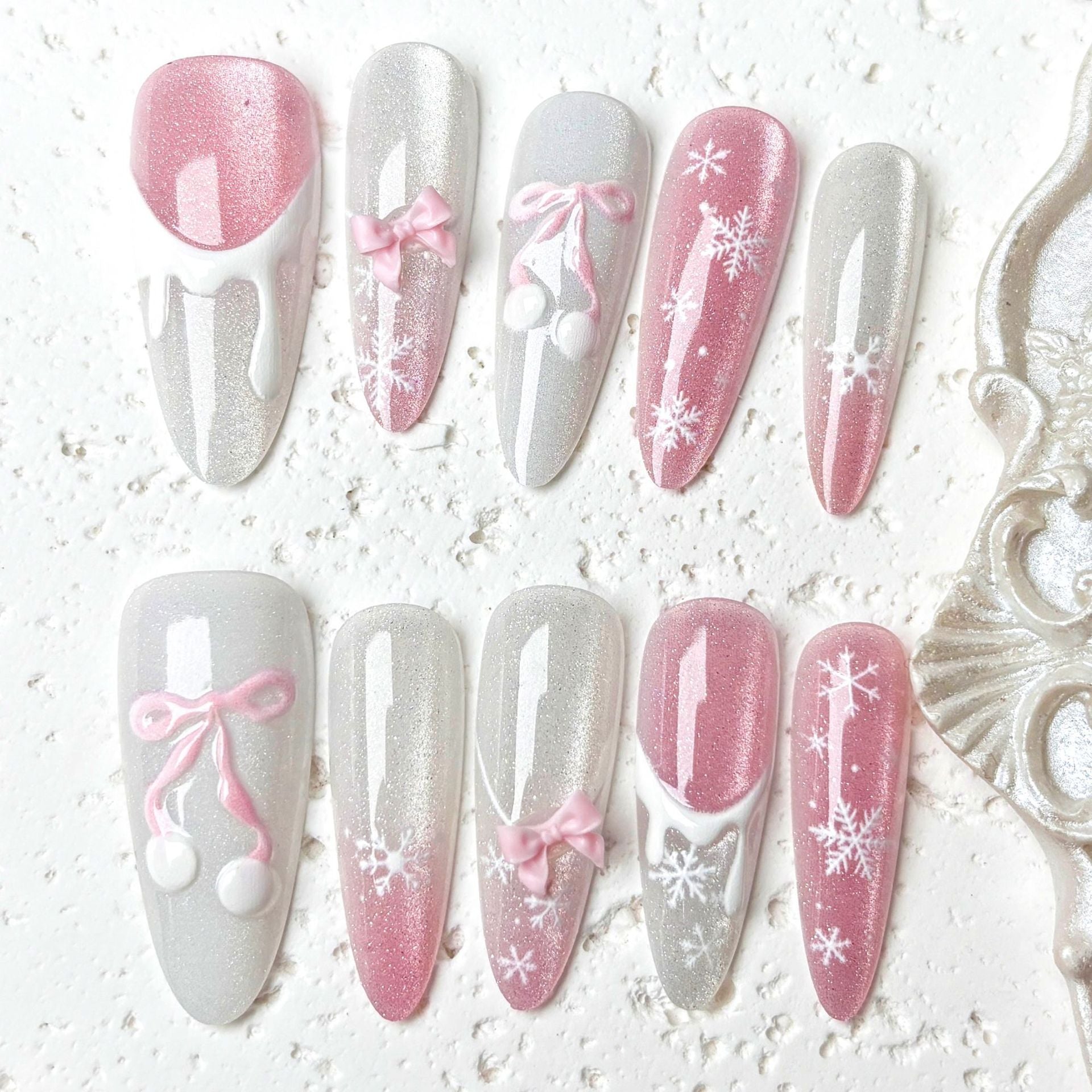 Winter Confession Cat Eye（Handmade press on nails）/10Pcs Long Nails