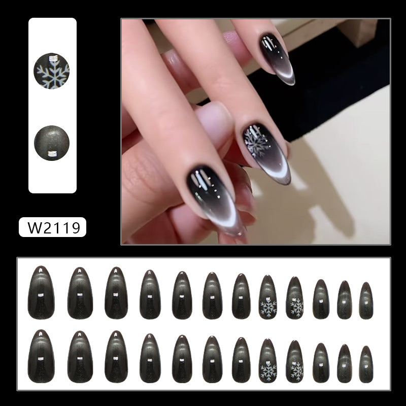 Galaxy Snowflake Cat Eye on Nails 24Pcs Medium Almond Nails
