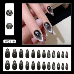 Galaxy Snowflake Cat Eye on Nails 24Pcs Medium Almond Nails