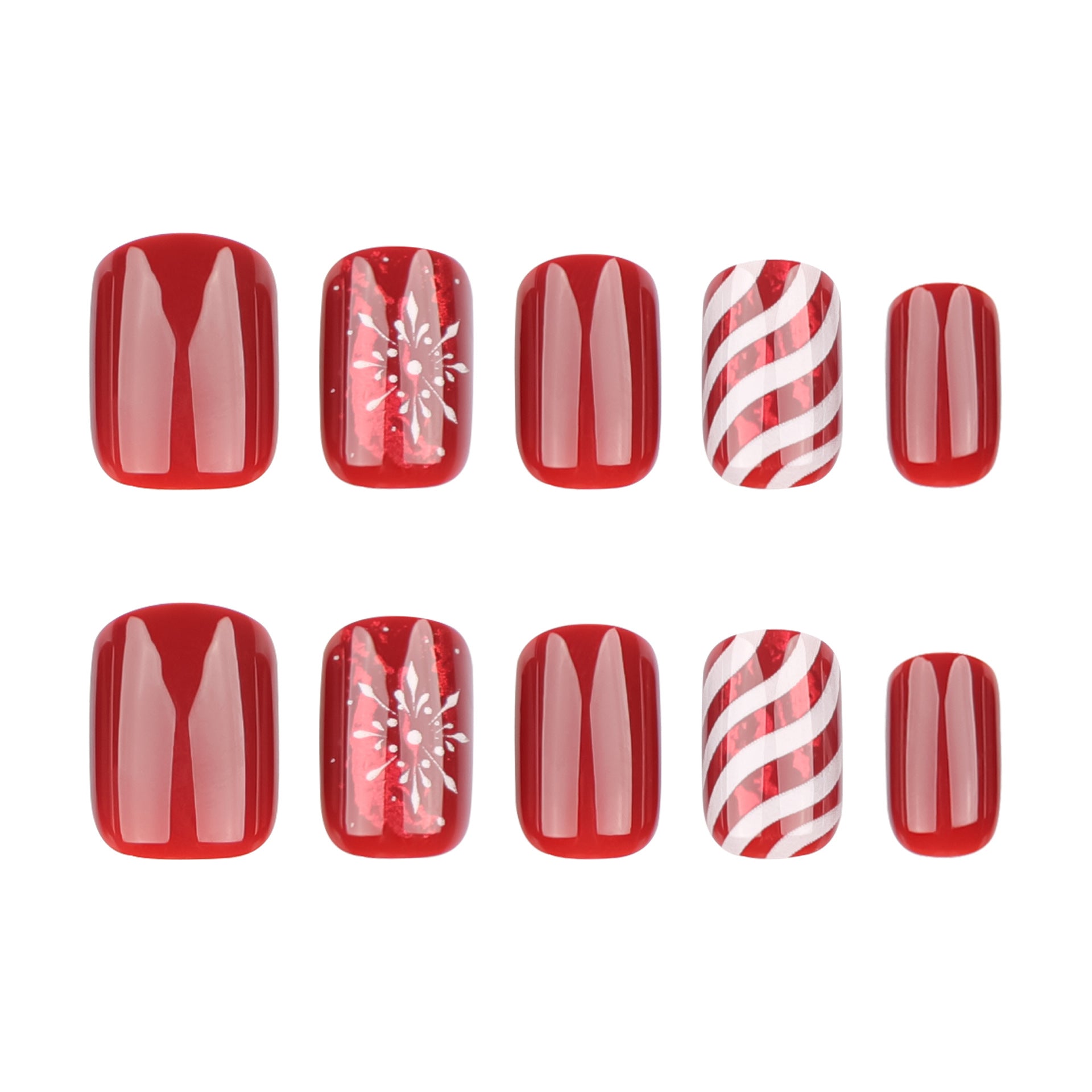 Candy Striped Snowflakes Press on Nails 24Pcs Short Squoval  Nails