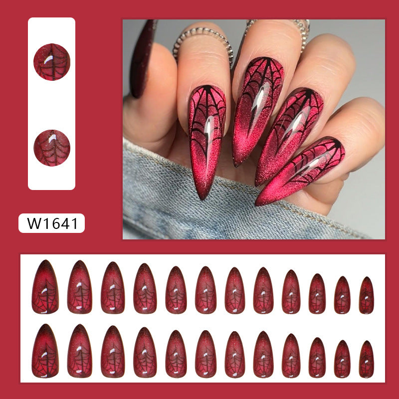 Cat Eye Spider Web Press on Nails 24Pcs Medium Almond Nails  