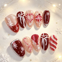 Red Velvet Christmas Presson on Nails 10Pcs Medium Almond Nails