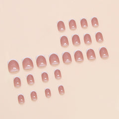 French Fine Glitter Pink Press on Nails 24Pcs Medium Squoval Nails