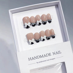 Diamond Bow（Handmade press on nails）/10Pcs Squoval Nails