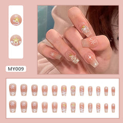 Cat's Eye Snowflake Christmas Tree Press on Nails 24Pcs Medium Squoval Nails