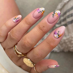 Flowers Handmade press on Nails / 24Pcs Oval Nails