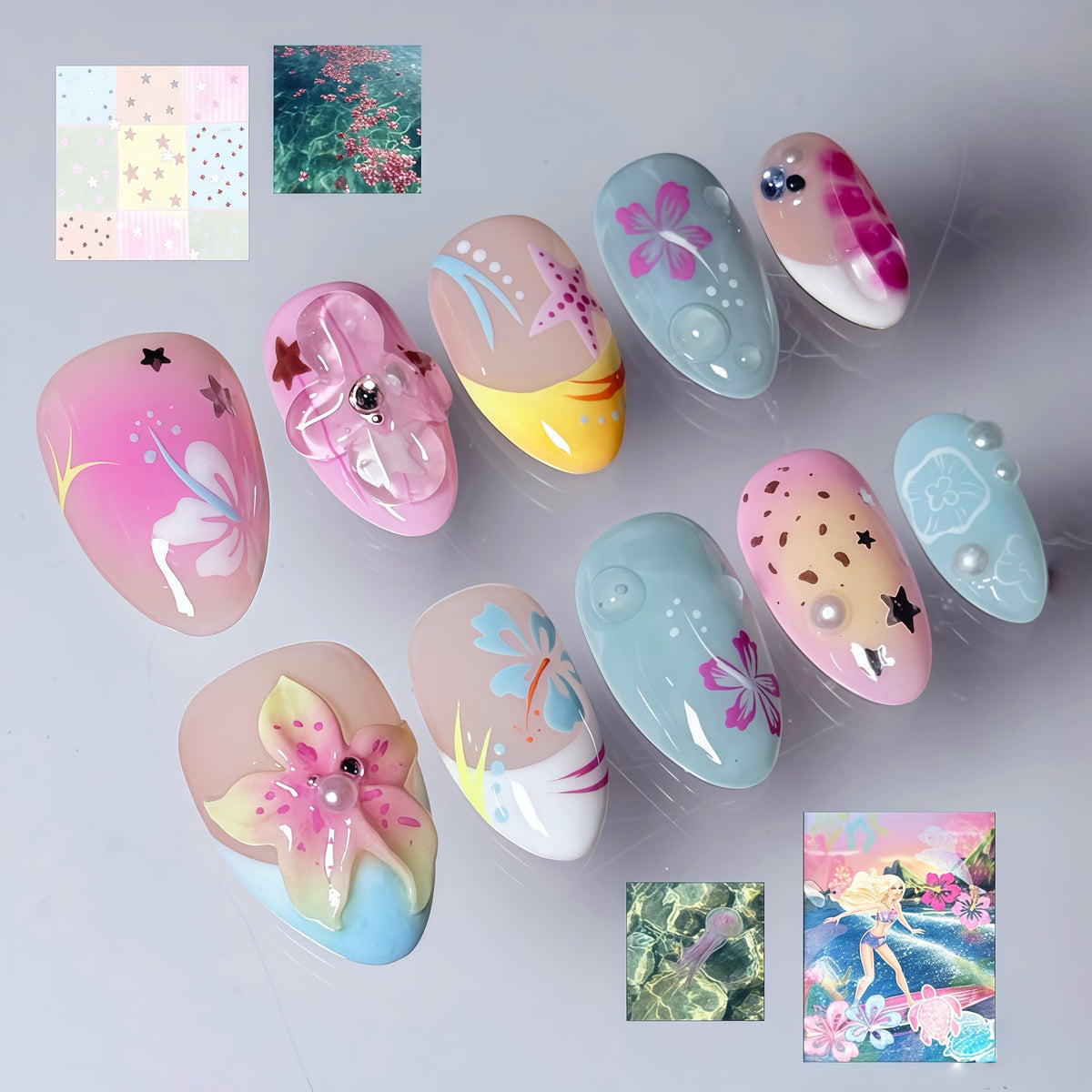 Island Dopamine Press on Nails 10Pcs Medium Almond Nails
