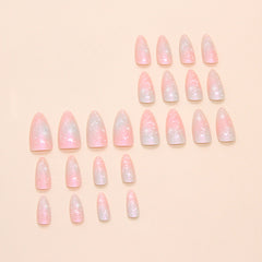 Pearlescent Pink Blue Gradient Color Press on Nails 24Pcs Medium Almond Nails