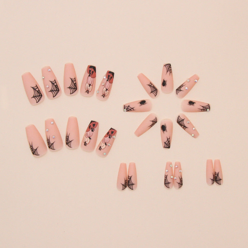 Pumpkin Spider Web Press on Nails 24Pcs Medium Ballerina  Nails  