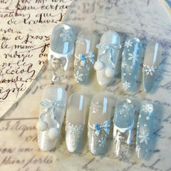 Winter Confession Blue Cat Eye（Handmade press on nails）/10Pcs Almond Nails