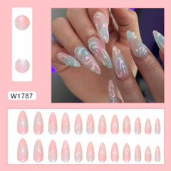 Pearlescent Pink Blue Gradient Color Press on Nails 24Pcs Medium Almond Nails