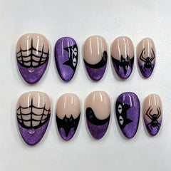 Purple Halloween Presson on Nails 10Pcs Medium Almond Nails