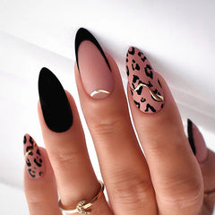 Textured Leopard Print Press on Nails 24Pcs Medium Almond Nails