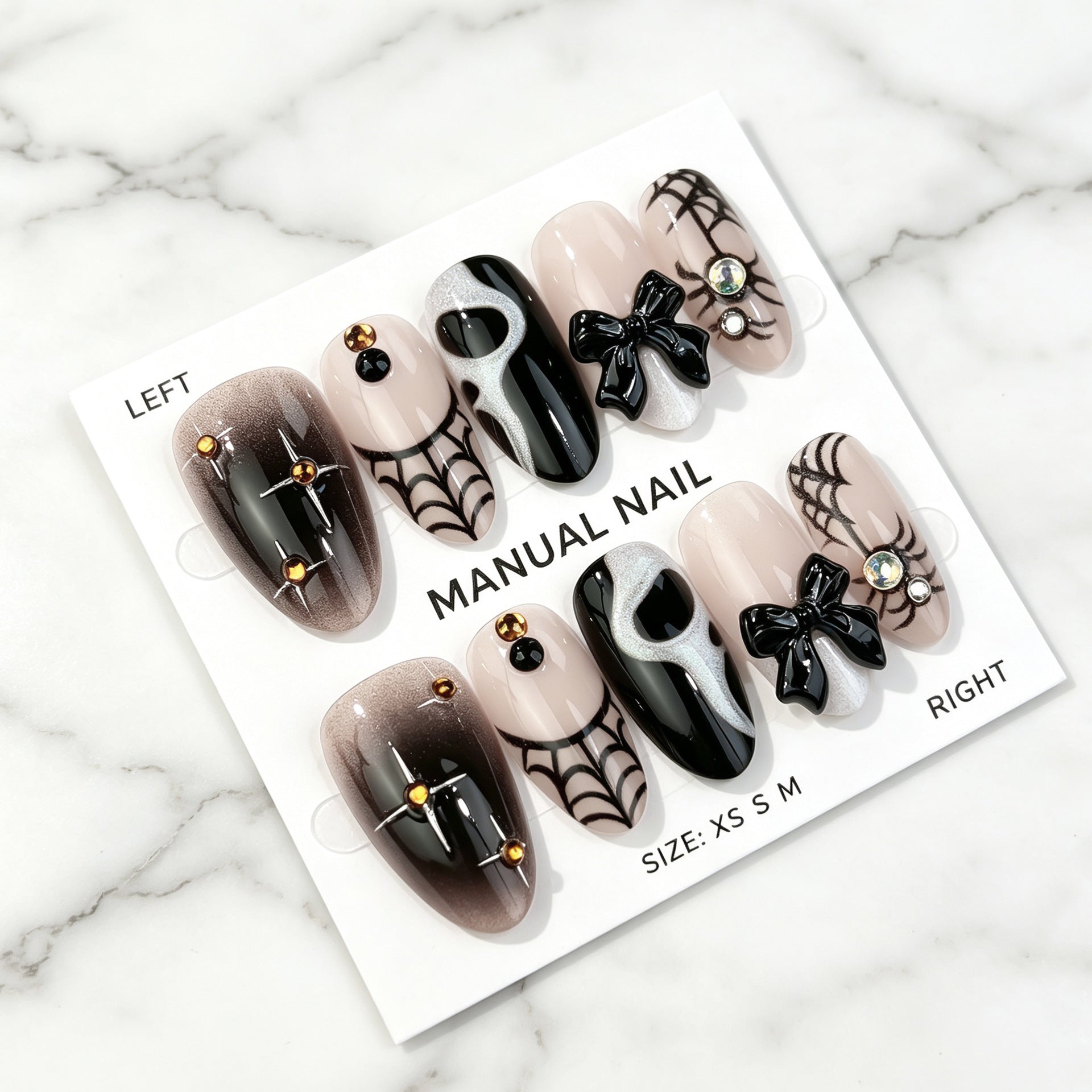 Scream Ghost Spiderweb Bow Presson on Nails 10Pcs Medium Almond Nails