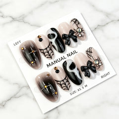 Scream Ghost Spiderweb Bow Presson on Nails 10Pcs Medium Almond Nails