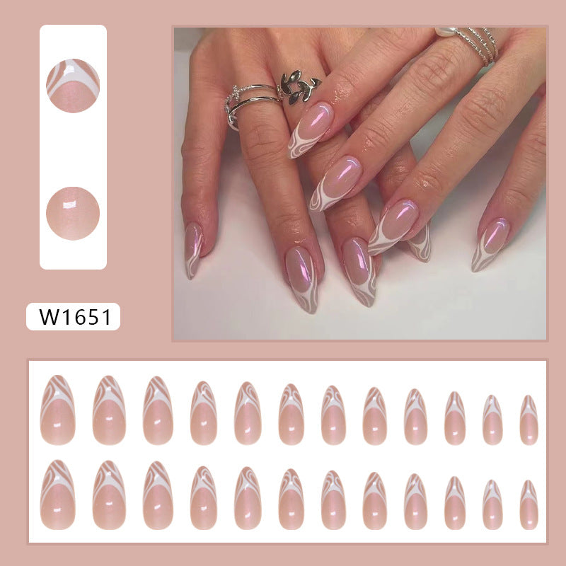 Aurora French Lines Nude Press on Nails 24Pcs Medium Almond Nails