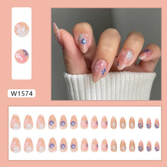 Summer Flower Press on Nails 30Pcs Short Almond Nails