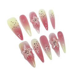 Lily Flower Handmade press on Nails / 10Pcs Stiletto Nails