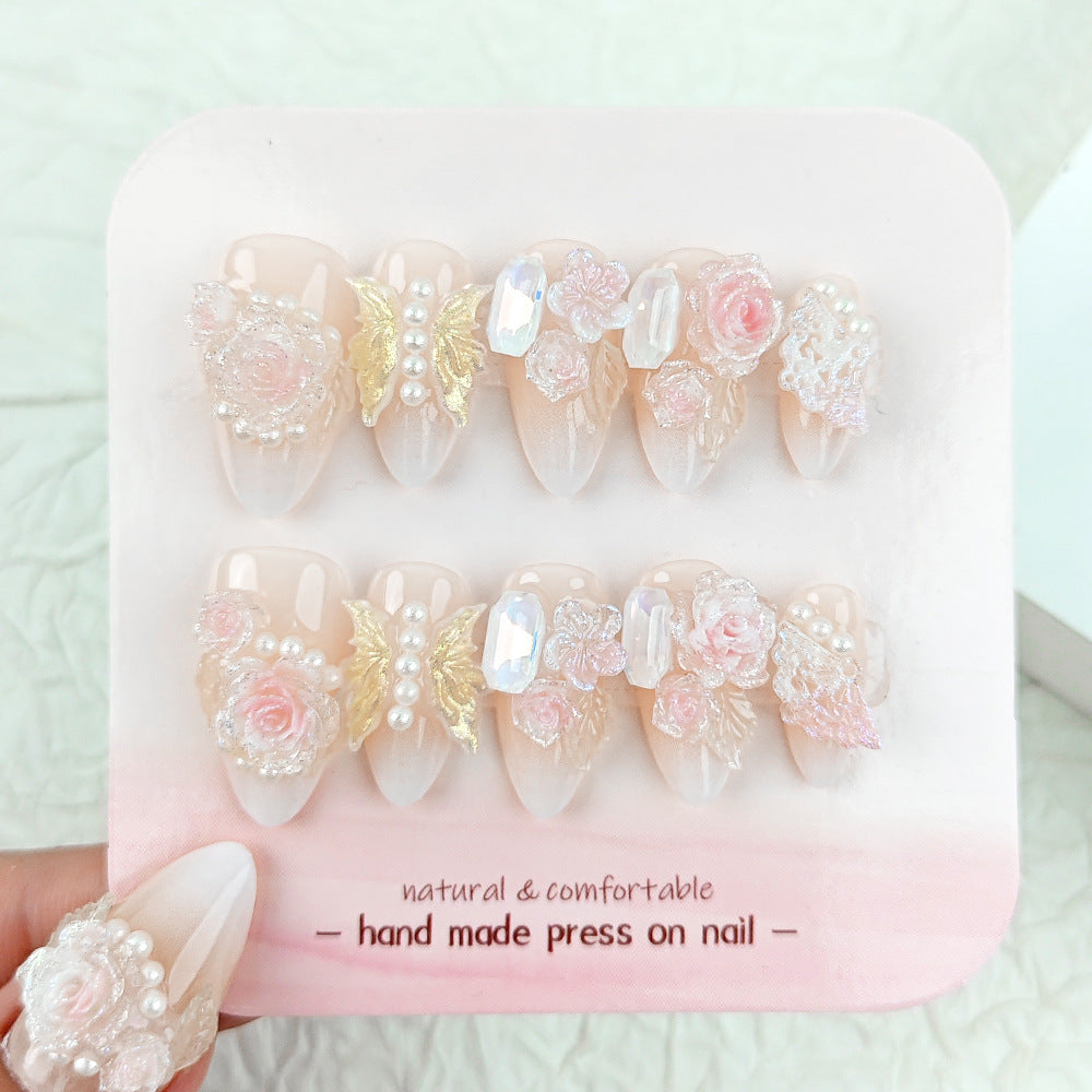 Butterfly Camellia（Handmade press on nails）/10Pcs Almond Nails