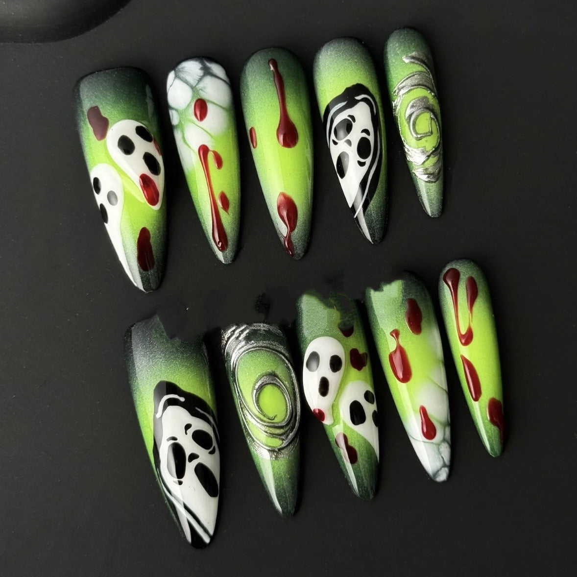 Halloween Party（Handmade press on nails）/10Pcs Stiletto Nails
