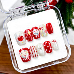 Rabbit Red Apple Presson on Nails 10Pcs Short Square Nails