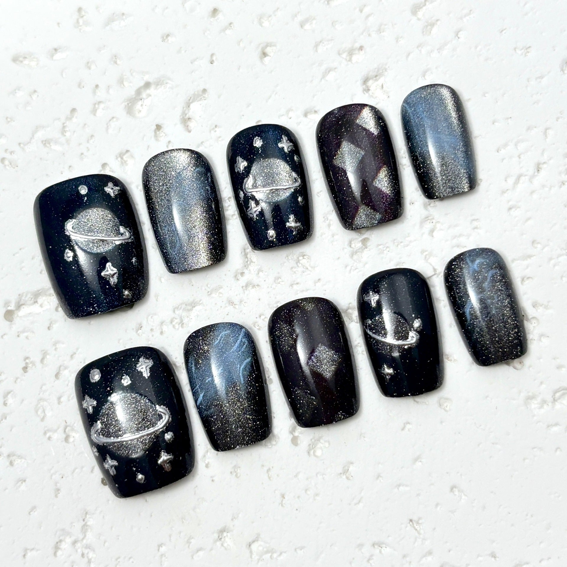 Starry Planet（Handmade press on nails）/10Pcs Square Nails