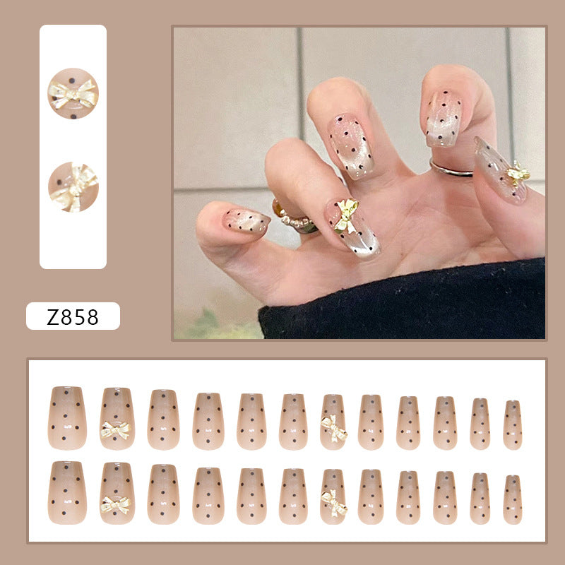 French Cat Eye Polka Dot Press on Nails 24Pcs Medium Ballerina Nails  