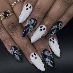 3D Black & White Grimace（Handmade press on nails）/10Pcs Almond Nails