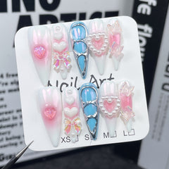 Pink Hot Handmade press on Nails / 10Pcs Stiletto Nails