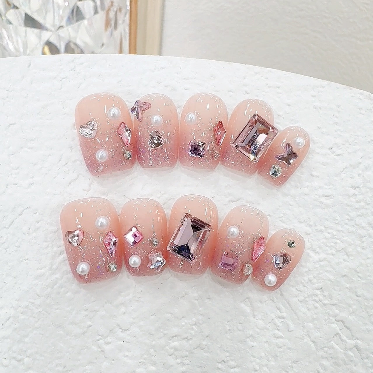 Stars Shining Handmade press on Nails / 10Pcs  Squoval Nails