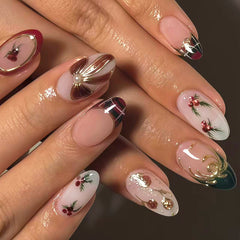 Christmas Gilt Bow Presson on Nails 10Pcs Medium Almond Nails