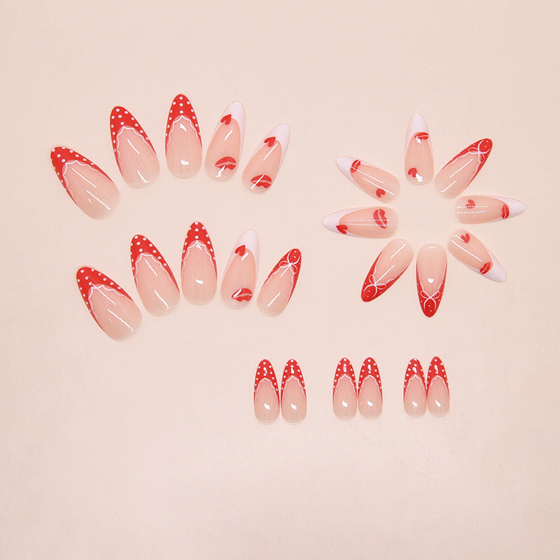 Red Lip Polka Dot Press on Nails 24Pcs Medium Almond Nails
