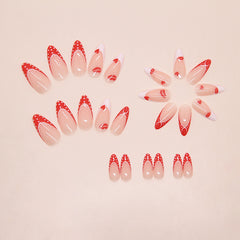 Red Lip Polka Dot Press on Nails 24Pcs Medium Almond Nails