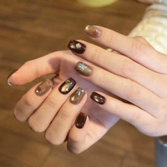 Planet Gilt Cat Eye on Nails 10Pcs Short Square Nails
