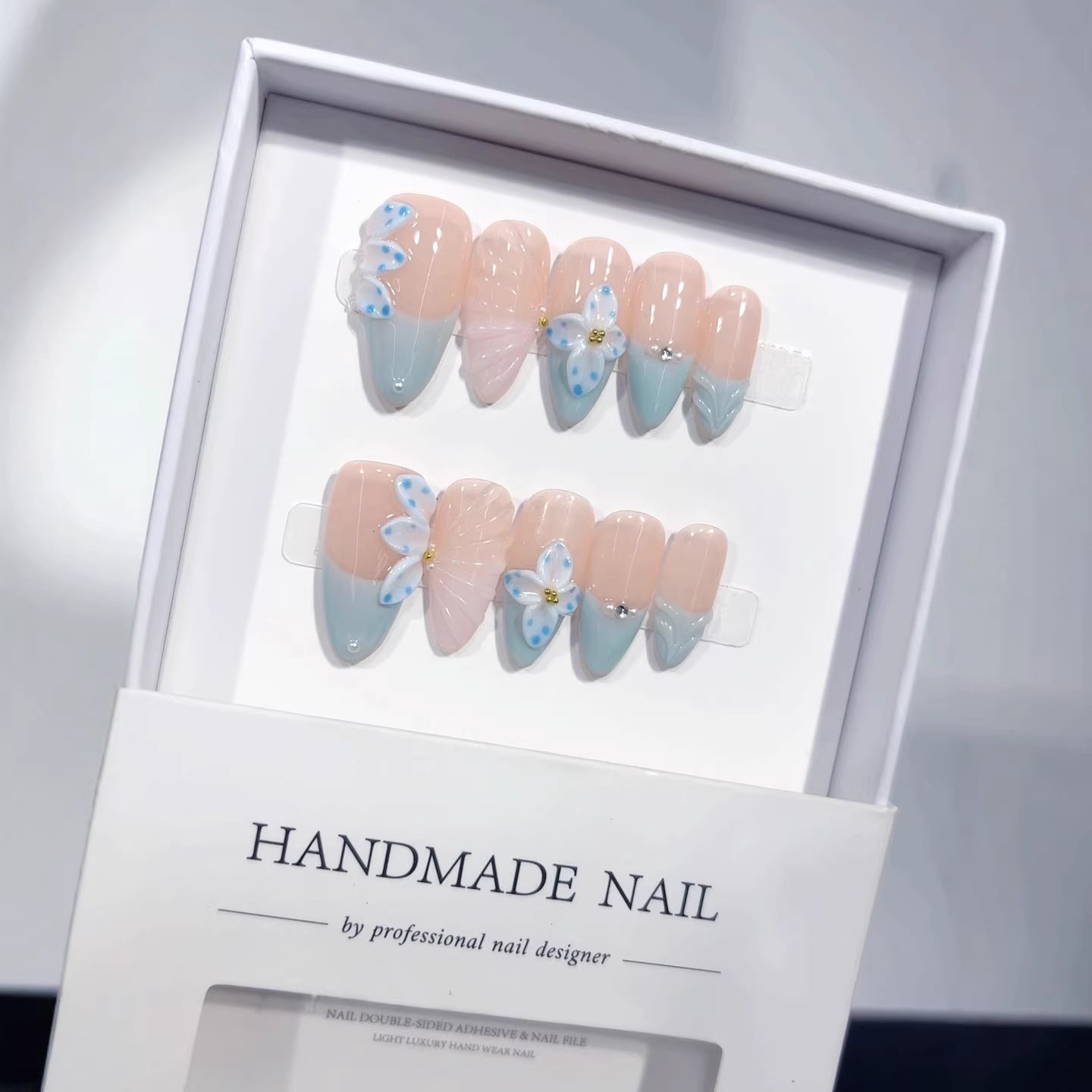 Blue Resort Style（Handmade press on nails）/10Pcs Almond Nails