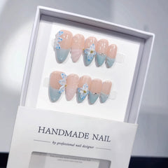 Blue Resort Style（Handmade press on nails）/10Pcs Almond Nails