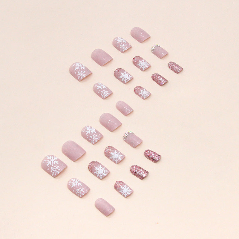 Sparkling Snowflakes Press on Nails 24Pcs Short Squoval Nails