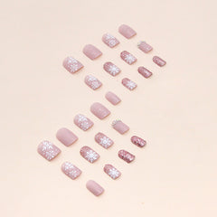 Sparkling Snowflakes Press on Nails 24Pcs Short Squoval Nails