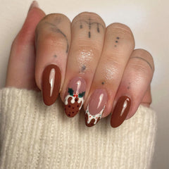 Brown Elk Press on Nails 24Pcs Medium Almond Nails