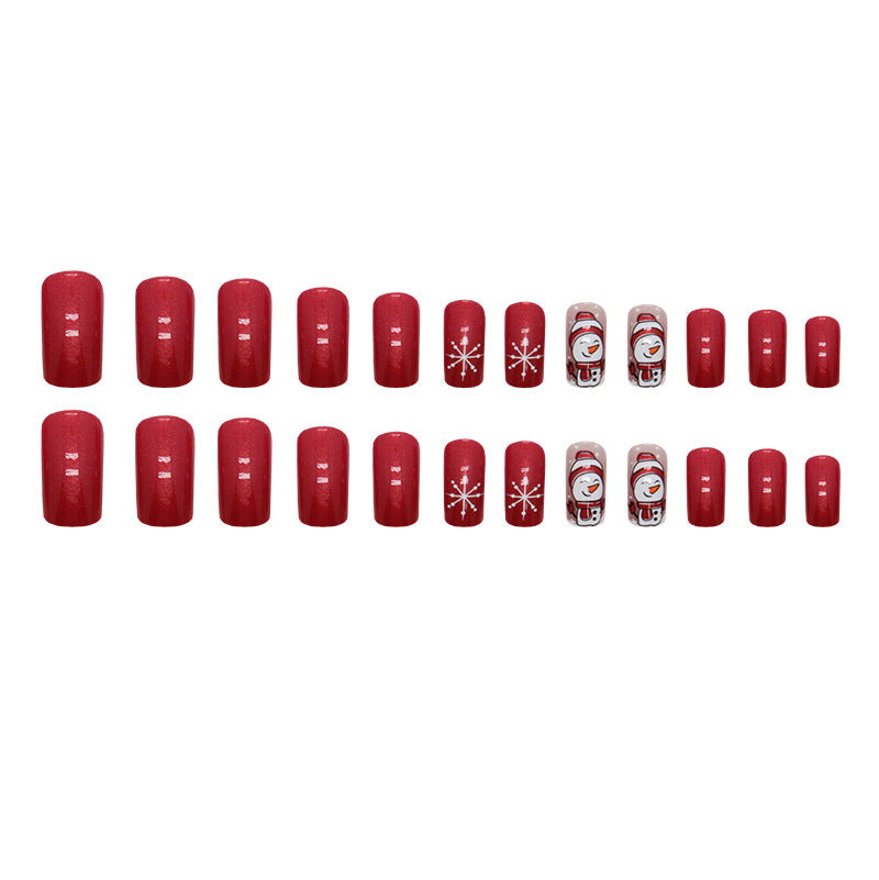 Aurora Red Snowman Press on Nails 24Pcs Medium Squoval Nails