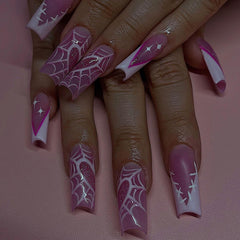 Spider Web Heart Press on Nails 24Pcs Long Ballerina Nails  